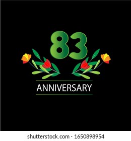 83 Years anniversary. Vector design greeting card with decorative floral for celebration