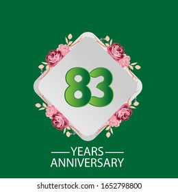 83 Years anniversary. Vector design greeting card with decorative floral for celebration