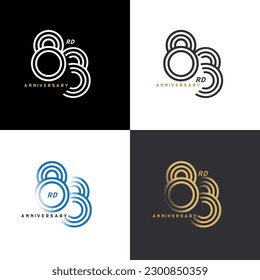 83 years anniversary vector number icon, birthday logo label, black, white and colors with stripe number