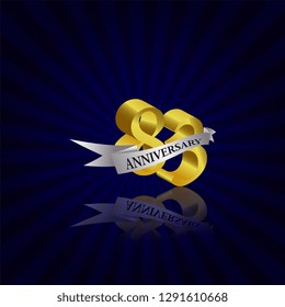 83 years anniversary Vector Template Design with golden color and silver ribbon isolated on blue sunburst background illustration for celebration event - Vector