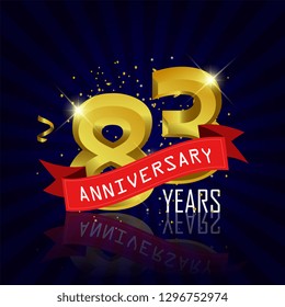 83 years anniversary Vector Template Design with golden color and silver ribbon isolated on blue sunburst background illustration for celebration event - Vector