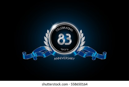 83 years silver anniversary celebration logo with red ribbon , isolated on dark background