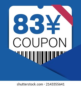 83 Yen Coupon promotion sale for a website, internet ads, social media gift 83 Yuan off discount voucher. Big sale and super sale coupon discount. Price Tag Mega Coupon discount vector illustration.