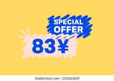 83 Yen OFF Sale Discount banner shape template. Super Sale 83 Yuan Special offer badge end of the season sale coupon bubble icon. Modern concept design. Discount offer price tag vector illustration.