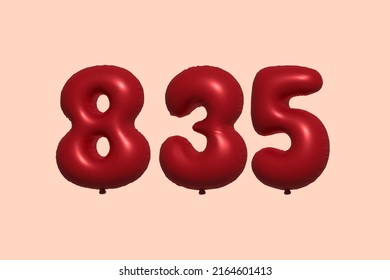 835 3d number balloon made of realistic metallic air balloon 3d rendering. 3D Red helium balloons for sale decoration Party Birthday, Celebrate anniversary, Wedding Holiday. Vector illustration