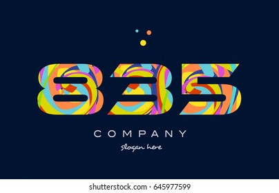 835 number digit numeral logo colored colorful rainbow acrylic modern creative vector icon design template