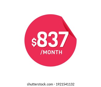 $837 Mes de Dólar. Pegatina mensual de 837 USD