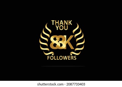 83K, 83.000 Followers, subscribers thank you dor internet, minimalist logo, jubilee Gold space vector illustration on black background - Vector