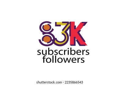 83K, 83.000 subscribers or followers blocks style with 3 colors on white background for social media and internet-vector