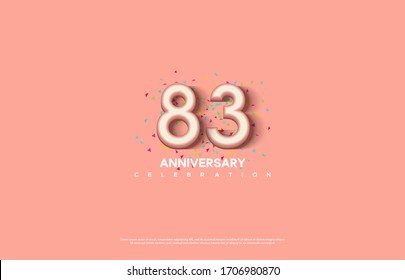 83rd anniversary background with illustrations of white numbers and pink color on the edges of numbers.