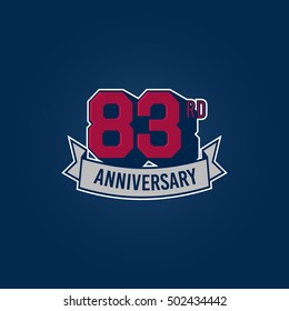 83rd Anniversary Celebration Logo using 3d Number, Red Colored Isolated in Blue Background. Retro Style 