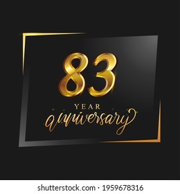 83rd anniversary celebration logotype with handwriting golden color elegant design isolated on black background. vector anniversary for celebration, invitation card, and greeting card.