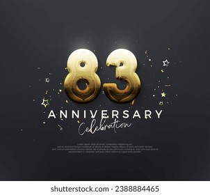 83rd anniversary celebration, with shiny gold numbers on a black background. Premium vector background for greeting and celebration.