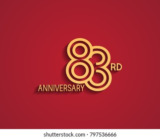 83rd anniversary design logotype with line style golden color for celebration event isolated on red background