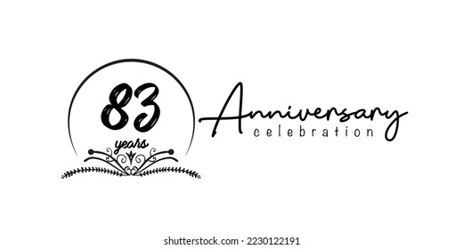 83rd  anniversary flat black color logotype style with hand lettering on white background
