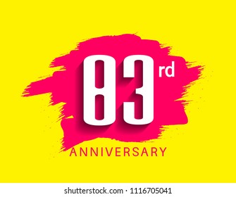 83rd anniversary flat design pink brush on yellow background for celebration event 