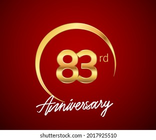 83rd anniversary golden color with circle ring isolated on red background for anniversary celebration event.