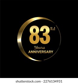 83rd Anniversary logo design with golden number and text for anniversary celebration event, invitation, wedding, greeting card, banner, poster, flyer, brochure, book cover. Logo Vector Template.