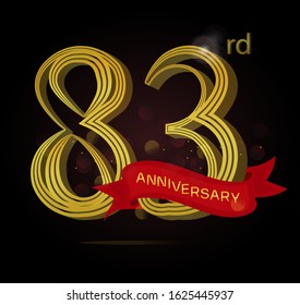 83rd anniversary logo with Line motif and red ribbon isolated on elegant black background, vector design for celebration purpose