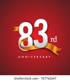 83rd anniversary logotype with golden ribbon isolated on red elegance background, vector design for birthday celebration, greeting card and invitation card.