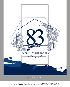 83rd Anniversary logotype with hand drawn background blue color for celebration event, wedding, greeting card, and invitation.