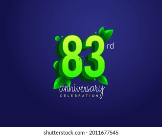 83rd anniversary logotype with leaf and green colored, isolated on blue background.
