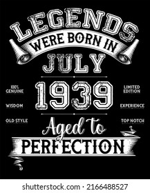 83rd Birthday Vintage Legends Were Born In July 1939 83 Years Old