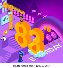83rd year Anniversary Celebration concept with characters. Flat isometric vector illustration