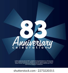 83rd year anniversary celebration vector template design illustration with white text elegant blue shiny background.	