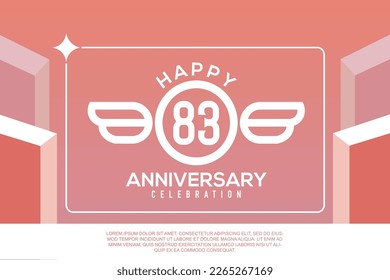 83rd year anniversary design letter with wing sign concept template design on pink background abstract illustration