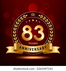 83th Anniversary Celebration. Anniversary logo design with golden color laurel wreath for birthday celebration event, invitation, greeting card, banner, poster, flyer, flyer. Logo Vector Template