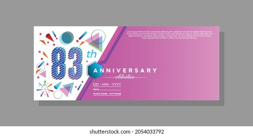 83th anniversary, anniversary celebration vector design on colorful geometric background and circle shape.