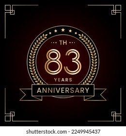 83th Anniversary Logo Design Concept with Laurel wreath for Birthday Celebration Event. Line Art Design, Logo Vector Template