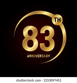 83° aniversario. Concepto de diseño del logo del aniversario con anillo de oro para celebración del aniversario, tarjeta de invitación, tarjeta de saludo, banner, afiche, volante, portada del libro. Plantilla de vectores de logotipos