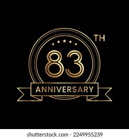 83th Anniversary logo design with gold color for celebration event, invitation, banner, poster, flyer, greeting card. Line Art Design, Logo Vector Illustration