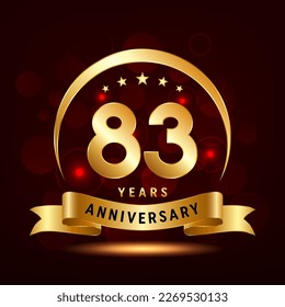 83th Anniversary logo design with golden ribbon. Logo Vector Template Illustration