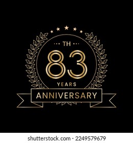 83th Anniversary logo design with laurel wreath for celebration event, invitation, banner, poster, flyer, greeting card. Line Art Design, Logo Vector Illustration