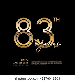 83th anniversary logo with double line style. Gold line art design. Logo Vector Template