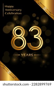 Diseño de plantilla de 83 Aniversario con números de doble línea. Plantilla de aniversario de oro. Vector