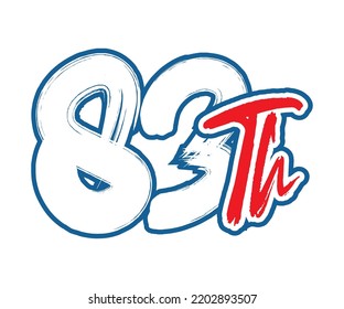 83th Ordinal Number counting vector art illustration with stunning font on red trim blue on white background