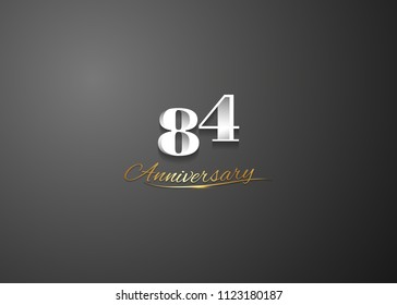 84 Anniversary elegant logotype design, white colored isolated on black background