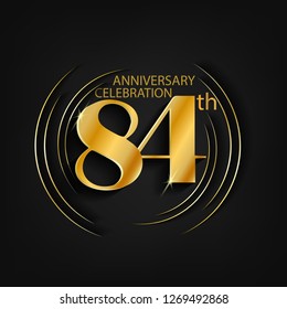 84 anniversary gold with a circle frame and a dark background, giving the impression of luxury