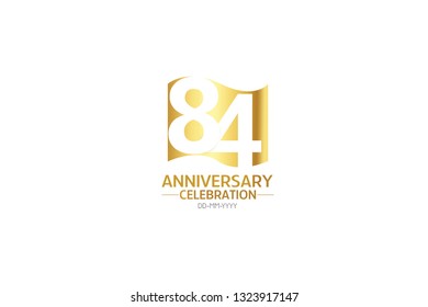 84 anniversary, minimalist logo years, jubilee, greeting card. Birthday invitation.Sign Flag Gold space vector illustration on white background - Vector