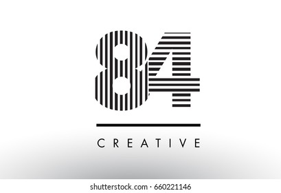 84 Black and White Number Logo Design with Vertical and Horizontal Lines.