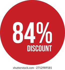 84% discount icon vector red circle with white text