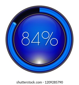 84% Glass blue  Vector loader progress button. step by step zero to hundred. 3D high quality premium well aligned graphic