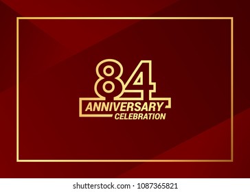 84 gold anniversary celebration vector  design with simple line style, isolated on red background can be used as  celebration event item and element