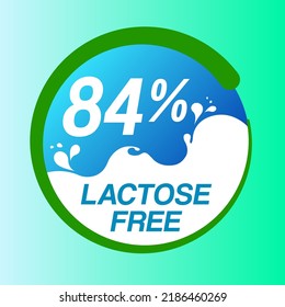 84% Lactose free icon sign vector illustration with blue green color and clean font