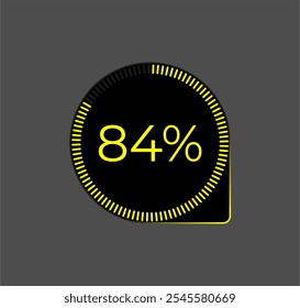 84% Loading. Ui Diagram vector. Download progress icon. Circle diagram interface. Eight four percent downloading.