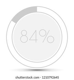 84% Minimal Flat white plane progress button  with shadow. well aligned loading graphic vector 